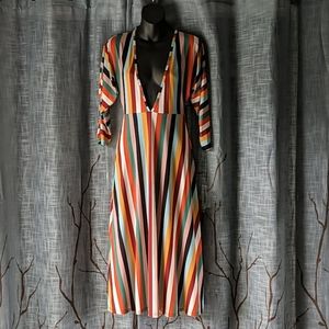Nasty Gal Stripe Deep V-Neck Midi Dress
